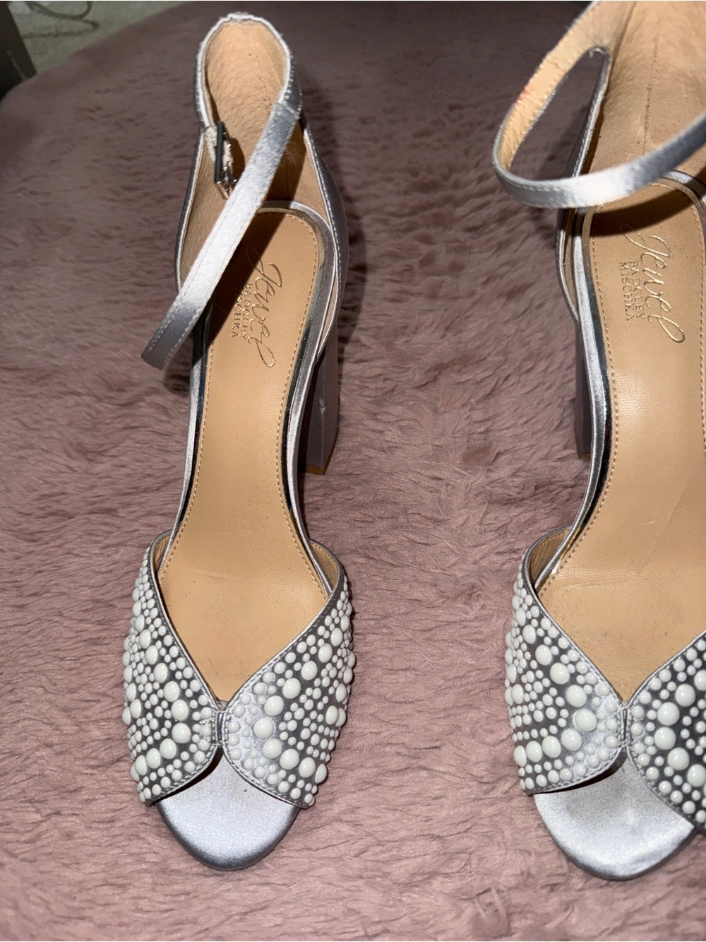 Jewel Badgley Mischka Mayra pearl heels, size 8.5
